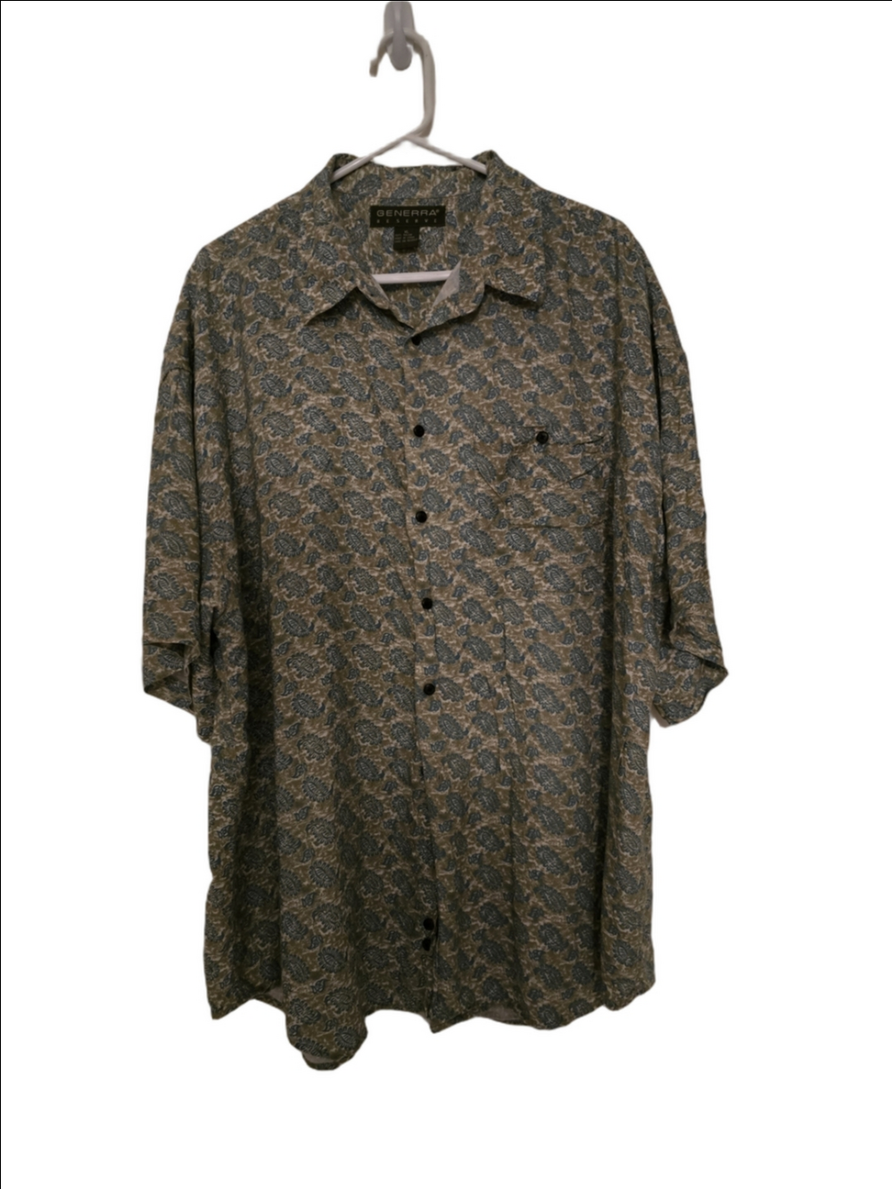 GENERERRA Blue and Beige Paisley Short-Sleeve Button-Down Shirt